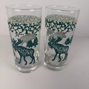 Vintage Tienshan Folkcraft Moose Country 14 oz Drinking Glass, Set of 2